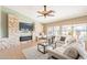 Inviting living room with a stone fireplace, a comfortable seating area, and natural light at 3735 N 162Nd Ln, Goodyear, AZ 85395