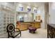 Spa-like bathroom with dual vanities and stained glass windows at 13216 N 14Th Way, Phoenix, AZ 85022