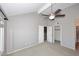 Neutral bedroom features ceiling fan, and double doors to a spacious closet at 5122 E Shea Blvd # 1117, Scottsdale, AZ 85254