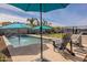 Relaxing pool area with patio furniture and umbrellas at 22915 E Quintero Rd, Queen Creek, AZ 85142