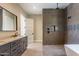 Modern bathroom features dual sinks, a walk-in shower, and a soaking tub at 3703 S Avenida De Angeles --, Gold Canyon, AZ 85118