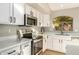 Modern kitchen with white cabinets and stainless steel appliances at 9829 E Onza Ave, Mesa, AZ 85212