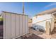 Metal storage shed in the backyard of the property at 201 S Greenfield Rd # 142, Mesa, AZ 85206