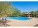Inviting community pool with a shaded seating area and comfortable loungers at 29068 N 124Th Dr, Peoria, AZ 85383
