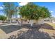 Backyard patio with seating area, mature orange tree, and grassy lawn at 10632 W Roundelay Cir, Sun City, AZ 85351