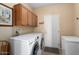 Laundry room with washer, dryer and storage cabinets at 18752 N Cactus Flower Way, Surprise, AZ 85387