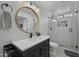 Modern bathroom with a large vanity and a walk-in shower at 8500 E Aster Dr, Scottsdale, AZ 85260