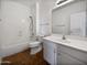 Clean bathroom with a single sink vanity and shower/tub combo at 6546 E Casa De Risco Ln, Gold Canyon, AZ 85118