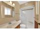 Clean bathroom with shower/tub combo and updated vanity at 11034 W Alabama Ave, Sun City, AZ 85351