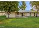 View of the home's exterior and backyard with a large orange tree at 15446 N Lakeforest Dr, Sun City, AZ 85351