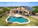 Aerial view showing home with solar panels, pool, and RV parking at 20811 E Excelsior Ave, Queen Creek, AZ 85142
