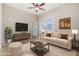 Cozy living room with modern furnishings and a ceiling fan, ideal for relaxing or entertaining at 2233 N Middlecoff Dr, Mesa, AZ 85215