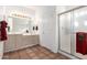 Clean bathroom with double vanity and a large shower at 1220 N Cliffside Dr, Gilbert, AZ 85234