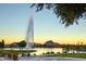 Serene fountain view at sunset near a lake at 15848 E Palomino Blvd, Fountain Hills, AZ 85268