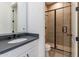 Modern bathroom featuring a gray vanity and glass shower at 17394 W Sugar Hill Ct, Surprise, AZ 85388