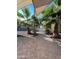 Landscaped backyard with brick patio and shade sail at 15936 W Canterbury Dr, Surprise, AZ 85379