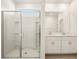 Bright bathroom with a glass-enclosed shower and double vanity sinks at 2685 E Santa Ynez Dr, Casa Grande, AZ 85194