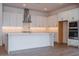 White kitchen with island, stainless steel appliances, and hexagon backsplash at 1357 E Cherrywood Pl, Chandler, AZ 85249