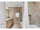 Clean bathroom with bathtub, shower, and granite vanity at 7117 E Rancho Vista Dr # 4005, Scottsdale, AZ 85251