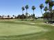 Golf course putting green with palm trees and residential homes in the distance at 11111 E Elmhurst Dr, Sun Lakes, AZ 85248