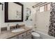 Bathroom with tub, shower, and granite vanity at 9880 E Pine Valley Rd, Scottsdale, AZ 85260