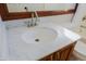 Bathroom with a modern single sink vanity and marble countertop at 4119 E Barwick Dr, Cave Creek, AZ 85331