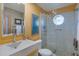 Bathroom with a walk-in shower and pebble floor at 5777 N 78Th Pl, Scottsdale, AZ 85250