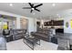 Open concept living room with kitchen and gray couches at 605 N Star Ct, Apache Junction, AZ 85119