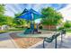 Modern playground with shade structure and benches at 7563 E Plata Ave, Mesa, AZ 85212