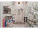 Bathroom with walk-in shower, tiled walls, and built-in storage at 1075 W Desert Aster Rd, San Tan Valley, AZ 85143