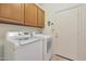 Laundry room with washer, dryer, cabinets, and extra storage at 12605 E Kalil Dr, Scottsdale, AZ 85259