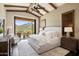 Serene bedroom with private access to a patio and mountain views at 19627 N 101St St, Scottsdale, AZ 85255