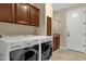 Laundry room with washer, dryer and built-in cabinets at 3829 E Sawtooth Dr, Chandler, AZ 85249