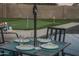 Relaxing patio with table setting, overlooking putting green and pool at 8227 E Hubbell St, Scottsdale, AZ 85257