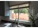 Kitchen sink with window view of backyard and painted brick wall at 11860 W Grant St, Avondale, AZ 85323