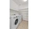 Bright laundry room with washer, dryer, and ample shelving at 29061 N Cactus Cir, San Tan Valley, AZ 85143