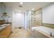 Spa-like bathroom with double sinks, a large shower, and a soaking tub at 140 E Rio Salado Pkwy # 506, Tempe, AZ 85281