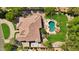 Aerial view showcasing the home's layout, large backyard, and pool at 2536 E Wood Pl, Chandler, AZ 85249
