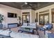 Relaxing covered patio with comfortable seating, a TV, and plenty of natural light at 2536 E Wood Pl, Chandler, AZ 85249