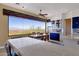 Modern kitchen with blue cabinetry and mountain views at 15418 N Castillo Dr, Fountain Hills, AZ 85268