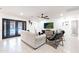 Living room with modern furniture and large glass doors that open to a pool at 2942 N 81St Pl, Scottsdale, AZ 85251