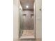 Walk-in shower features decorative tile flooring, built-in niches and frameless glass door at 4024 E Hermosa Vista Dr, Mesa, AZ 85215