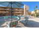 Inviting pool area with patio furniture and umbrellas at 4950 N Miller Rd # 347, Scottsdale, AZ 85251