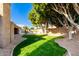 Landscaped backyard with grassy area, pool, and mature trees at 8630 W Melinda Ln, Peoria, AZ 85382