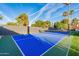 Private backyard pickleball court with blue surface at 14241 N 54Th St, Scottsdale, AZ 85254