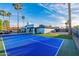 Private backyard pickleball court with blue surface at 14241 N 54Th St, Scottsdale, AZ 85254