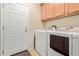 Laundry room with washer, dryer and storage cabinets at 21532 N 262Nd Ln, Buckeye, AZ 85396