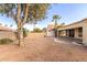 Spacious backyard with gravel and mature trees at 10828 E Flintlock Dr, Sun Lakes, AZ 85248