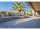 Landscaped backyard with palm trees and curved retaining wall at 19608 N Regents Park Dr, Surprise, AZ 85387