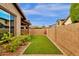 Landscaped backyard with artificial turf and block wall at 3432 E Alfalfa Dr, Gilbert, AZ 85298